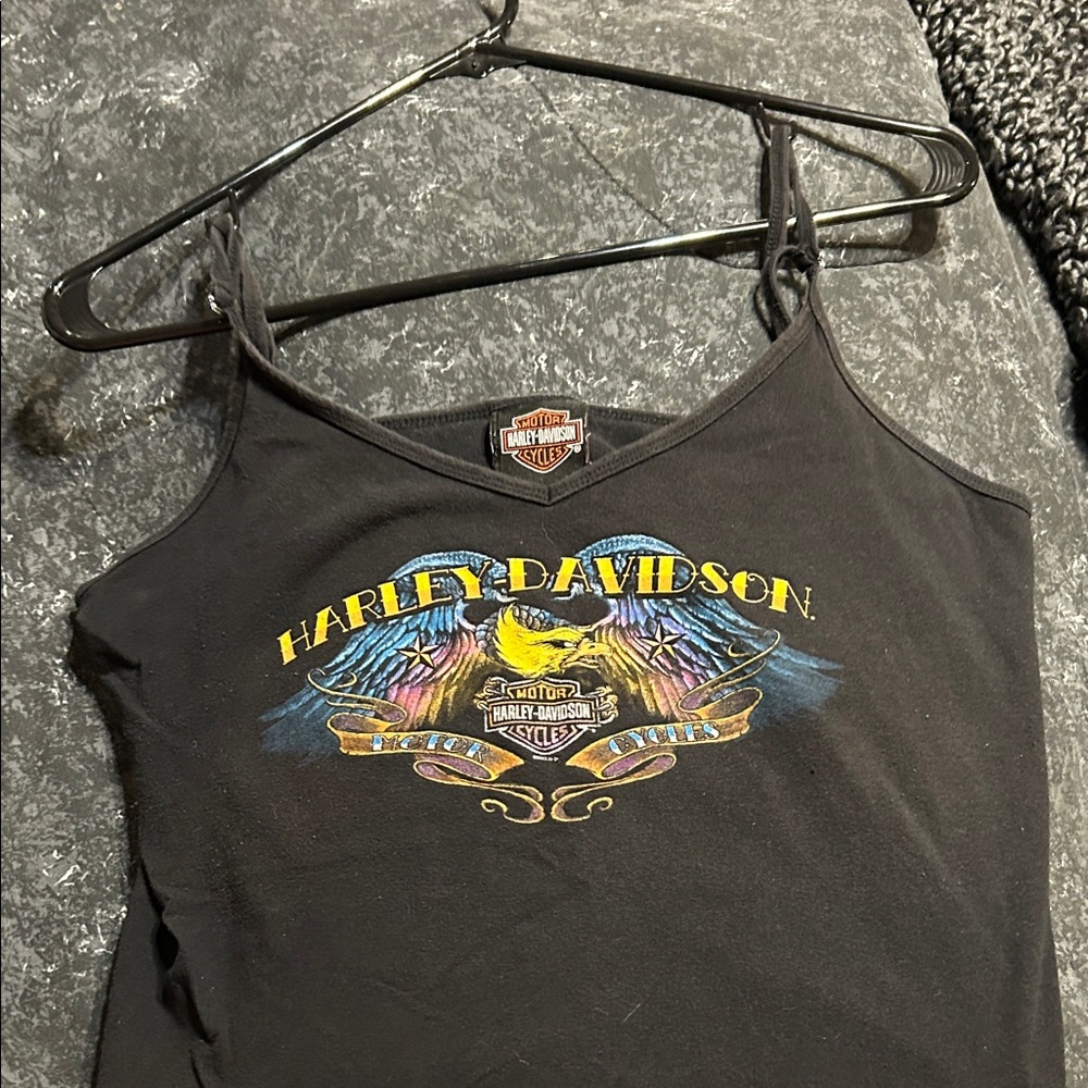 Harley-Davidson Black Graphic Camisole with Multicolor Eagle Print